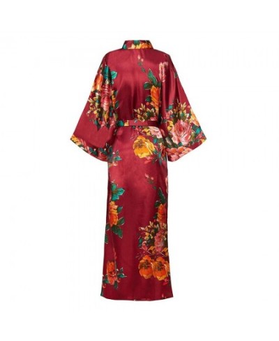 Exquisite Print Flower Women Wedding Robe Kimono Robe Gown Casual Intimate Soft Satin Sleepwear Elegant Burgundy Nightgown 6X...