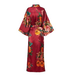 Exquisite Print Flower Women Wedding Robe Kimono Robe Gown Casual Intimate Soft Satin Sleepwear Elegant Burgundy Nightgown 6X...