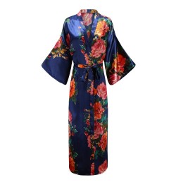 Exquisite Print Flower Women Wedding Robe Kimono Robe Gown Casual Intimate Soft Satin Sleepwear Elegant Burgundy Nightgown 6X...