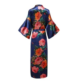 Exquisite Print Flower Women Wedding Robe Kimono Robe Gown Casual Intimate Soft Satin Sleepwear Elegant Burgundy Nightgown 6X...