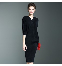 Women 2023 Summer Autumn Temperament Bat Sleeve Solid Color Dresses Big Size Sexy Package Hip Party Dress $58.76 - Dresses