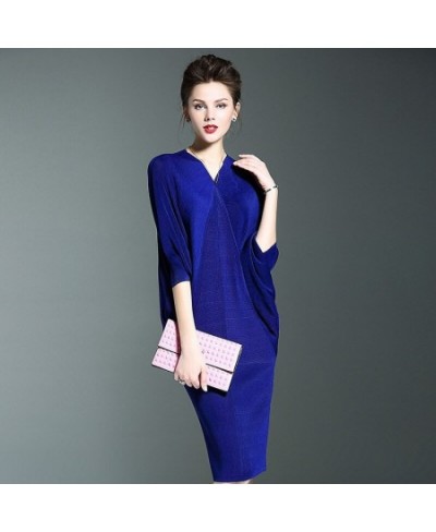 Women 2023 Summer Autumn Temperament Bat Sleeve Solid Color Dresses Big Size Sexy Package Hip Party Dress $58.76 - Dresses