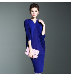 Women 2023 Summer Autumn Temperament Bat Sleeve Solid Color Dresses Big Size Sexy Package Hip Party Dress $58.76 - Dresses