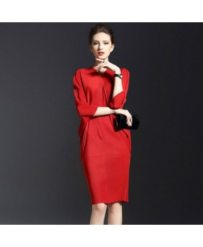 Women 2023 Summer Autumn Temperament Bat Sleeve Solid Color Dresses Big Size Sexy Package Hip Party Dress $58.76 - Dresses