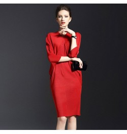 Women 2023 Summer Autumn Temperament Bat Sleeve Solid Color Dresses Big Size Sexy Package Hip Party Dress $58.76 - Dresses