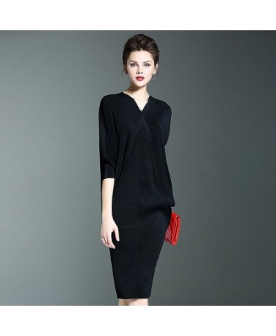 Women 2023 Summer Autumn Temperament Bat Sleeve Solid Color Dresses Big Size Sexy Package Hip Party Dress $58.76 - Dresses