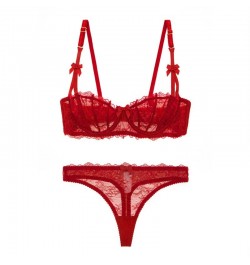 Women's Sexy Lace Transparent 1/2 Cup Lingerie Set Unlined Bras+Thongs Bra Set ABCD Cup $24.86 - Underwear