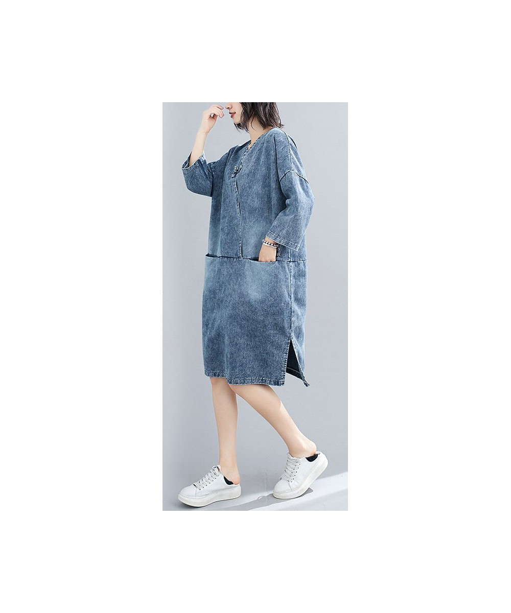 Women's spring plus-size loose button-up denim dress Fat MM mid-length belly cover casual skirt long dresses for women $76.64...