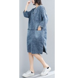 Women's spring plus-size loose button-up denim dress Fat MM mid-length belly cover casual skirt long dresses for women $76.64...