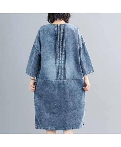 Women's spring plus-size loose button-up denim dress Fat MM mid-length belly cover casual skirt long dresses for women $76.64...