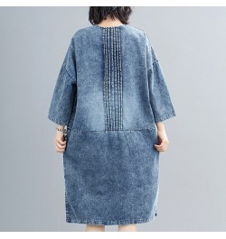 Women's spring plus-size loose button-up denim dress Fat MM mid-length belly cover casual skirt long dresses for women $76.64...