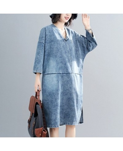 Women's spring plus-size loose button-up denim dress Fat MM mid-length belly cover casual skirt long dresses for women $76.64...