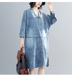 Women's spring plus-size loose button-up denim dress Fat MM mid-length belly cover casual skirt long dresses for women $76.64...