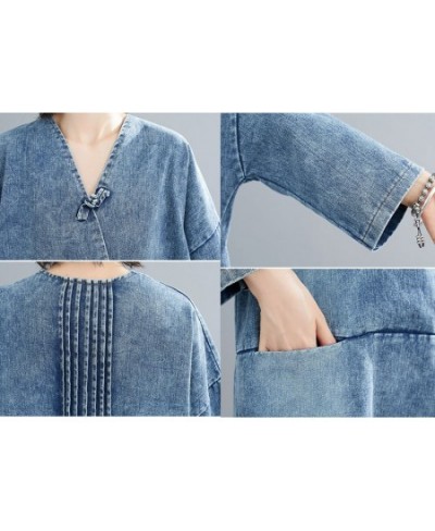 Women's spring plus-size loose button-up denim dress Fat MM mid-length belly cover casual skirt long dresses for women $76.64...