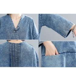 Women's spring plus-size loose button-up denim dress Fat MM mid-length belly cover casual skirt long dresses for women $76.64...