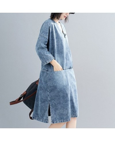 Women's spring plus-size loose button-up denim dress Fat MM mid-length belly cover casual skirt long dresses for women $76.64...