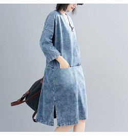 Women's spring plus-size loose button-up denim dress Fat MM mid-length belly cover casual skirt long dresses for women $76.64...