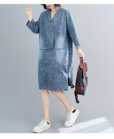 Women's spring plus-size loose button-up denim dress Fat MM mid-length belly cover casual skirt long dresses for women $76.64...