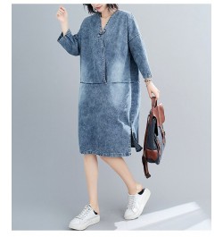 Women's spring plus-size loose button-up denim dress Fat MM mid-length belly cover casual skirt long dresses for women $76.64...