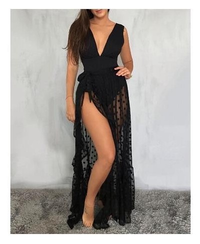 Sexy Women Mesh Sheer Beach Holiday Ruffled Sunscreen Bikini Cover Up Wrap Belted Bow knot tied Long Skirt Summer Holiday $22...