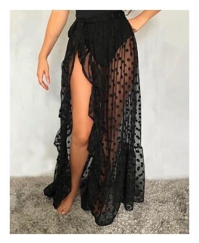 Sexy Women Mesh Sheer Beach Holiday Ruffled Sunscreen Bikini Cover Up Wrap Belted Bow knot tied Long Skirt Summer Holiday $22...