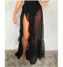 Sexy Women Mesh Sheer Beach Holiday Ruffled Sunscreen Bikini Cover Up Wrap Belted Bow knot tied Long Skirt Summer Holiday $22...