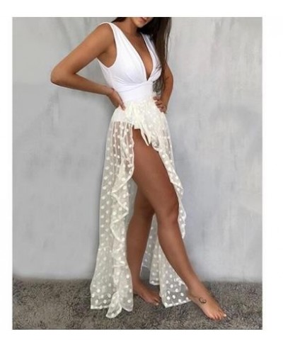 Sexy Women Mesh Sheer Beach Holiday Ruffled Sunscreen Bikini Cover Up Wrap Belted Bow knot tied Long Skirt Summer Holiday $22...