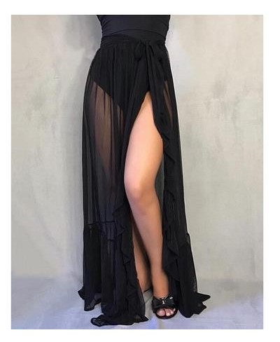 Sexy Women Mesh Sheer Beach Holiday Ruffled Sunscreen Bikini Cover Up Wrap Belted Bow knot tied Long Skirt Summer Holiday $22...