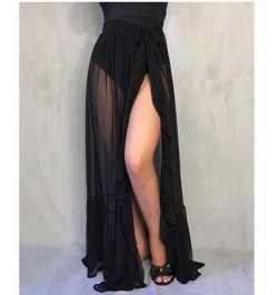 Sexy Women Mesh Sheer Beach Holiday Ruffled Sunscreen Bikini Cover Up Wrap Belted Bow knot tied Long Skirt Summer Holiday $22...