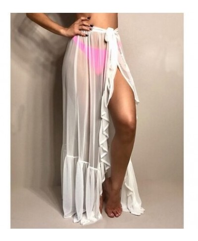 Sexy Women Mesh Sheer Beach Holiday Ruffled Sunscreen Bikini Cover Up Wrap Belted Bow knot tied Long Skirt Summer Holiday $22...