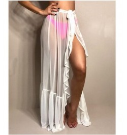 Sexy Women Mesh Sheer Beach Holiday Ruffled Sunscreen Bikini Cover Up Wrap Belted Bow knot tied Long Skirt Summer Holiday $22...