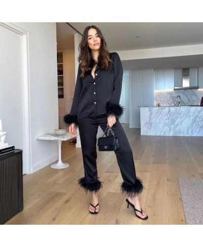 2 Piece Sets Outfits Feather Long Sleeve Blouse Top Shirts And Pants Women Tracksuits Y2K Elegant Casual Party Sexy 2022 $52....