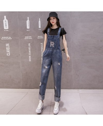 Women Overalls Jeans Ripped Simple Washed Do Old Denim Casual Trousers Fashion Female Street Straight Long Jeans $46.63 - Jeans