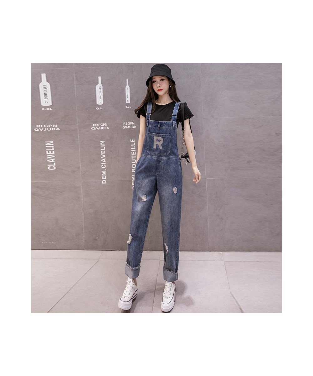 Women Overalls Jeans Ripped Simple Washed Do Old Denim Casual Trousers Fashion Female Street Straight Long Jeans $46.63 - Jeans