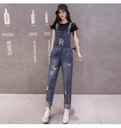 Women Overalls Jeans Ripped Simple Washed Do Old Denim Casual Trousers Fashion Female Street Straight Long Jeans $46.63 - Jeans