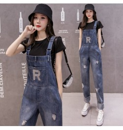 Women Overalls Jeans Ripped Simple Washed Do Old Denim Casual Trousers Fashion Female Street Straight Long Jeans $46.63 - Jeans