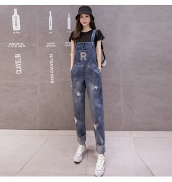 Women Overalls Jeans Ripped Simple Washed Do Old Denim Casual Trousers Fashion Female Street Straight Long Jeans $46.63 - Jeans