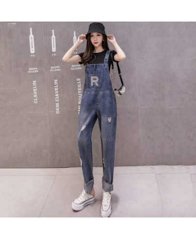 Women Overalls Jeans Ripped Simple Washed Do Old Denim Casual Trousers Fashion Female Street Straight Long Jeans $46.63 - Jeans