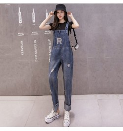 Women Overalls Jeans Ripped Simple Washed Do Old Denim Casual Trousers Fashion Female Street Straight Long Jeans $46.63 - Jeans