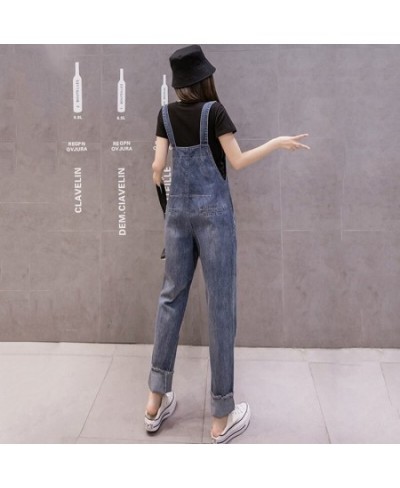 Women Overalls Jeans Ripped Simple Washed Do Old Denim Casual Trousers Fashion Female Street Straight Long Jeans $46.63 - Jeans