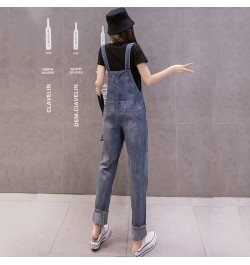 Women Overalls Jeans Ripped Simple Washed Do Old Denim Casual Trousers Fashion Female Street Straight Long Jeans $46.63 - Jeans