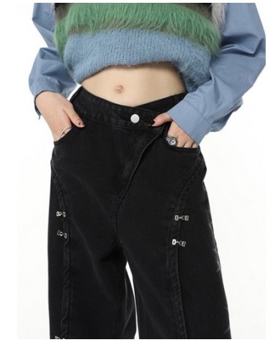 Baggy Jeans Women Denim Pants Irregular High Waisted Patchwork Wide Leg Trousers Chic Pocket Black Straight Streetwear Y2k $5...