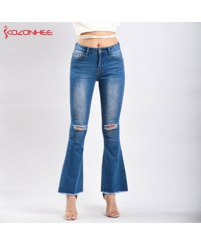 Fashion Stretch womens Flare Jeans Stretching Wide Leg Hole Flare Jeans For womens Trousers Flare jeans plus size k33 $55.48 ...