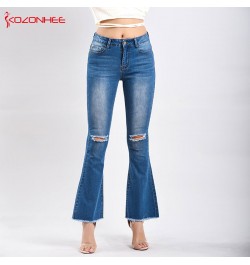 Fashion Stretch womens Flare Jeans Stretching Wide Leg Hole Flare Jeans For womens Trousers Flare jeans plus size k33 $55.48 ...