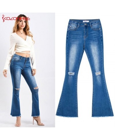 Fashion Stretch womens Flare Jeans Stretching Wide Leg Hole Flare Jeans For womens Trousers Flare jeans plus size k33 $55.48 ...