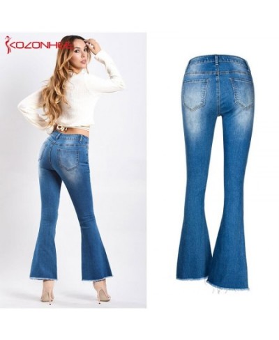 Fashion Stretch womens Flare Jeans Stretching Wide Leg Hole Flare Jeans For womens Trousers Flare jeans plus size k33 $55.48 ...