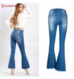 Fashion Stretch womens Flare Jeans Stretching Wide Leg Hole Flare Jeans For womens Trousers Flare jeans plus size k33 $55.48 ...