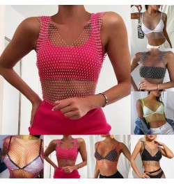 Women's Sexy Rhinestone Mesh Tank Tops See Through Diamond Crop Top $22.27 - Underwear