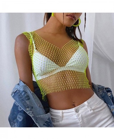 Women's Sexy Rhinestone Mesh Tank Tops See Through Diamond Crop Top $22.27 - Underwear