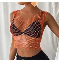 Women's Sexy Rhinestone Mesh Tank Tops See Through Diamond Crop Top $22.27 - Underwear